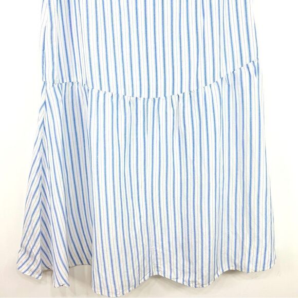 LOFT Cream Light Blue Vertical Stripe Linen Side Tie Front Wrap Skirt NEW - Picture 10 of 14